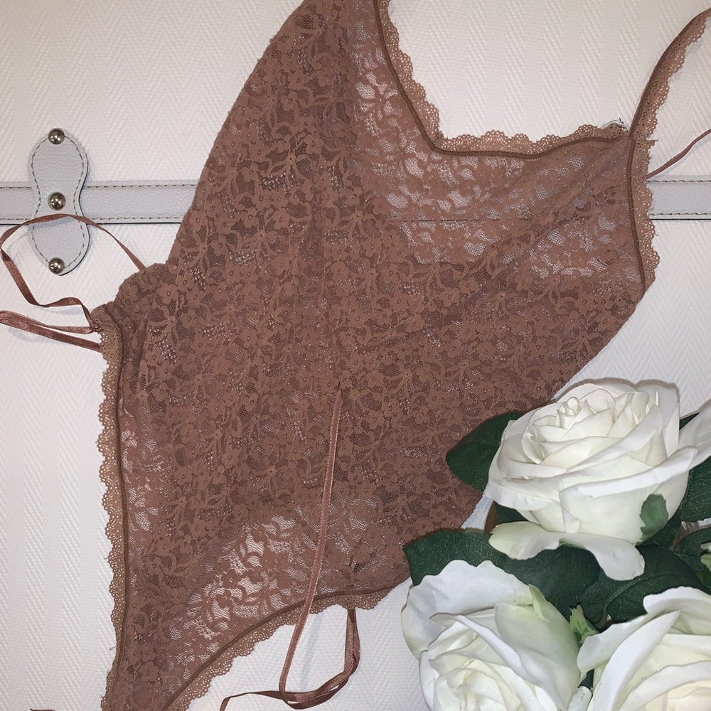 TAN LACE THONG BODYSUIT - Picture 2 of 4